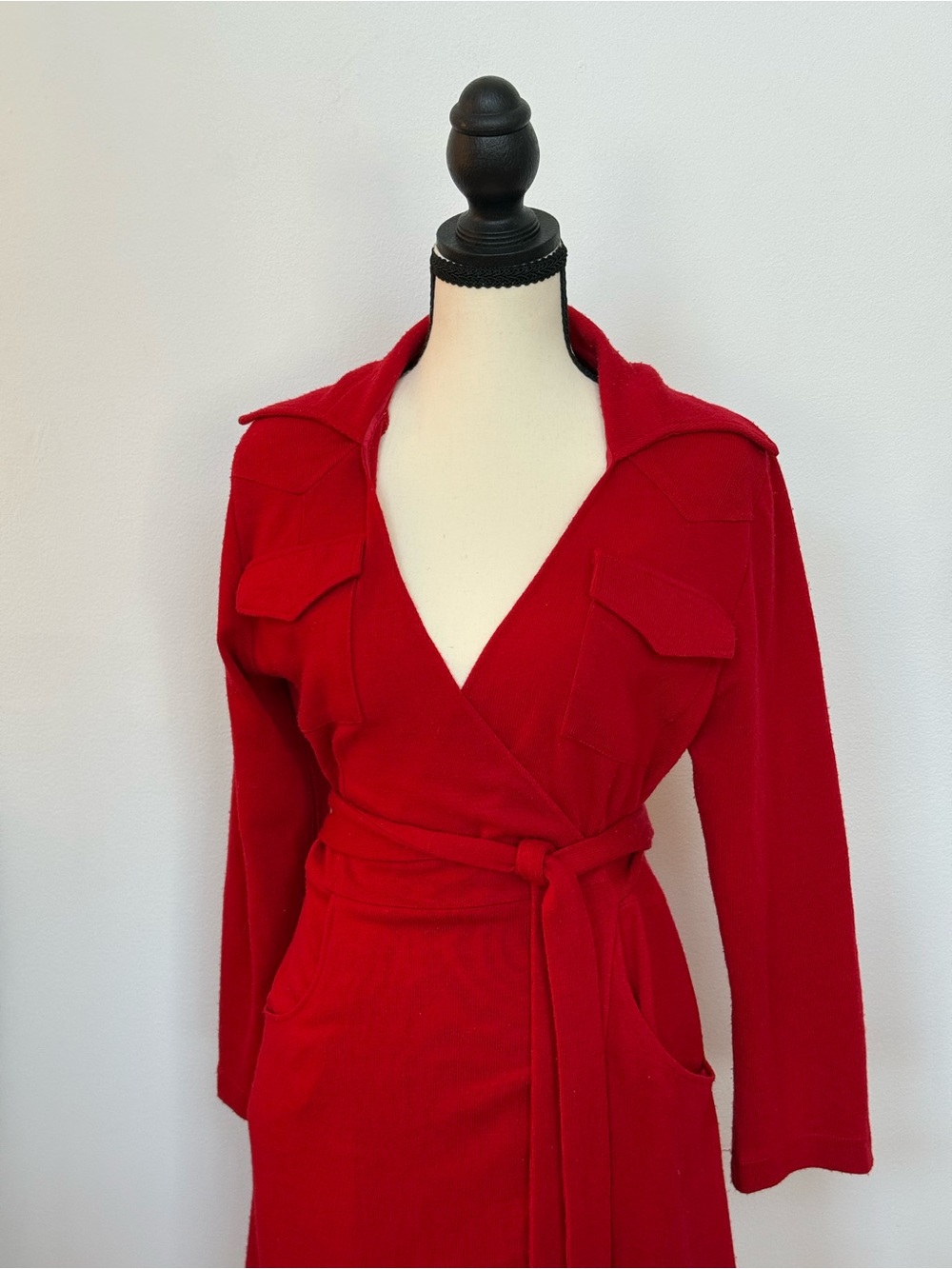 Diane Von Furstenberg Red Wrap Trench Coat Dress with Belt